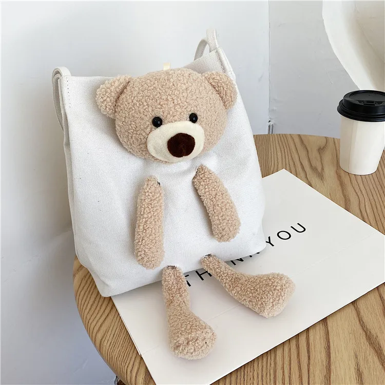 

Холщовые дамские сумочки с милым медведем, универсальная Экологически чистая многоразовая сумка-тоут для покупок, повседневный тоут больш...