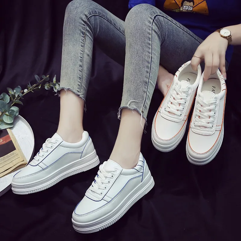 Женские кроссовки с низким верхом Белые Повседневные на шнуровке осень 2020 | Обувь