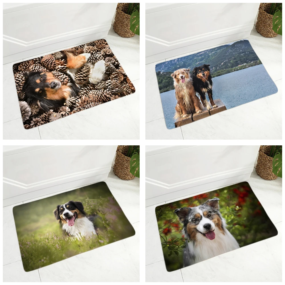 

Australian Shepherd Dog Flannel Carpet Floor Mat for Hallway Bedroom 40x60cm Rug Door Mat Non-Slip Decor Pet Dog Animal Doormat
