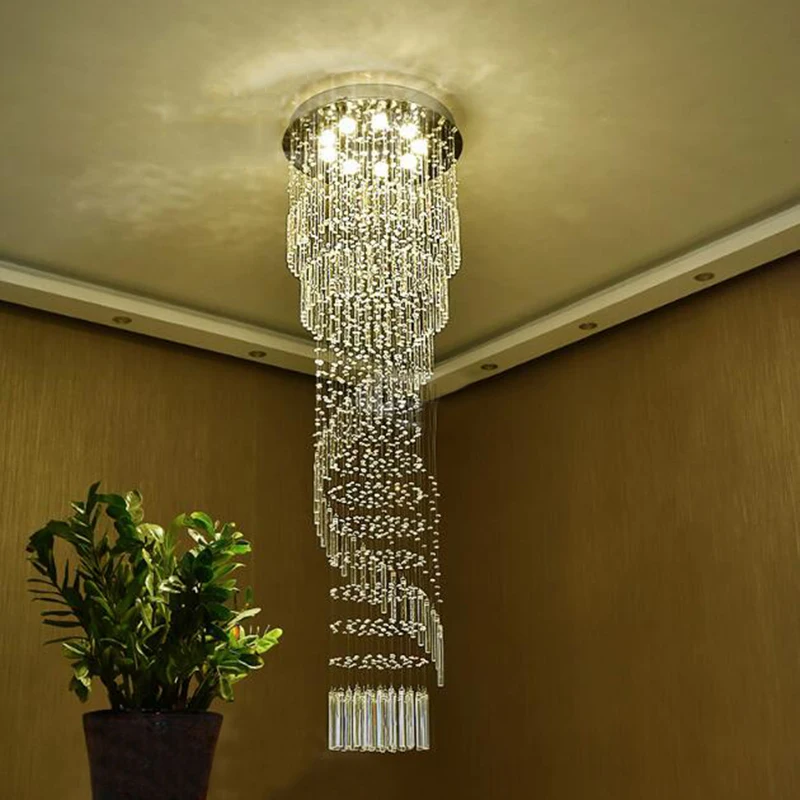 

Modern K9 Crystal Chandelier Long staircase lights Crystal Light Spiral Ladder Luxury Crystal Hanging Fixtures Crystal Chandelie