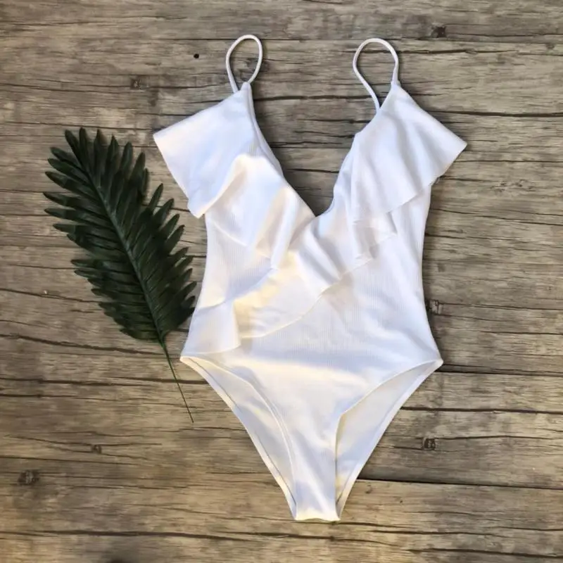 

Sexy One Piece 2021 Swimsuit Push Up Swimwear Women Ruffle Monokini Adjustable Shoulder Swimsuit Bodysuit Bathing Suit Swim Wear