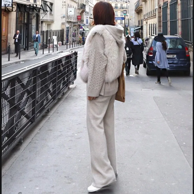 Комплект из 2 предметов: свитер и вязаные штаны Модный женский спортивный костюм