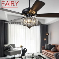fairy contemporary led fan ceiling lamp with remote control black crystal lighting for home dining room bedroom restaurant