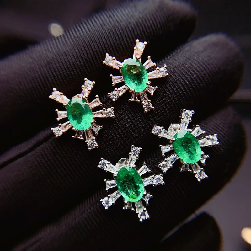 

Natural Zambia Emerald Earring Oval Cut 5*7mm Real Gemstone Fine Jewelry 925 Sterling Silver for Women Gift New