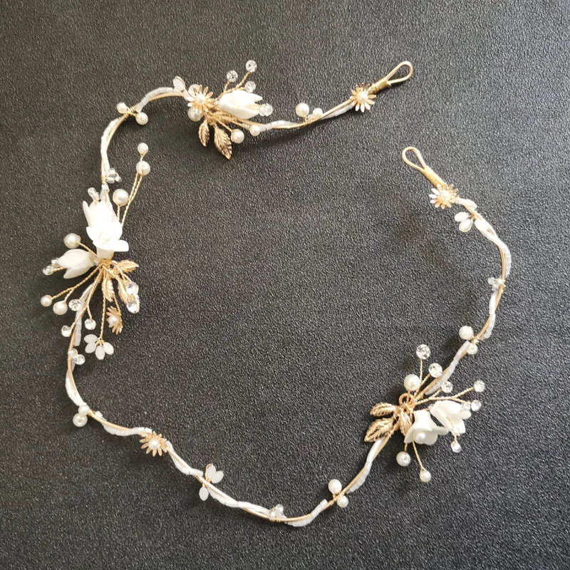 SLBRIDAL ручной работы кристалл Стразы Жемчуг керамический цветок свадебные