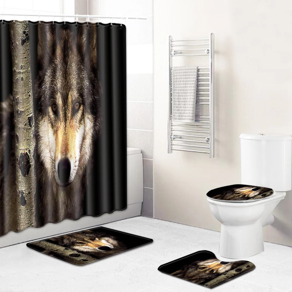 4 шт./компл. дикое животное тигр душ Шторы коврик для ванной Ванная комната Туалет