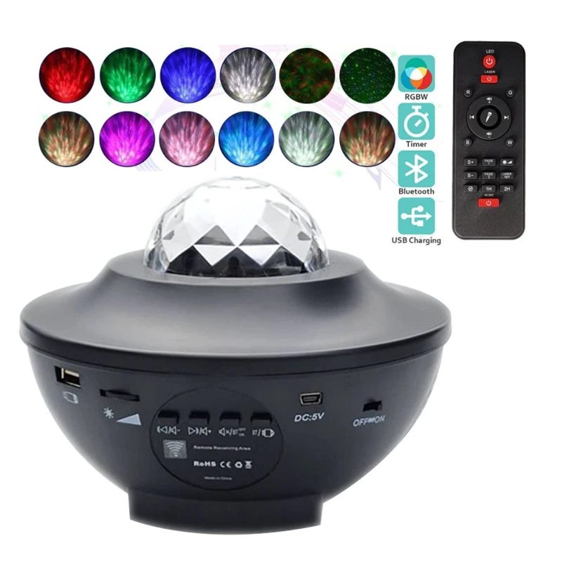 

USB Starry Projector Lamp Bluetooth Music Speaker Water Wave Night Light U50A