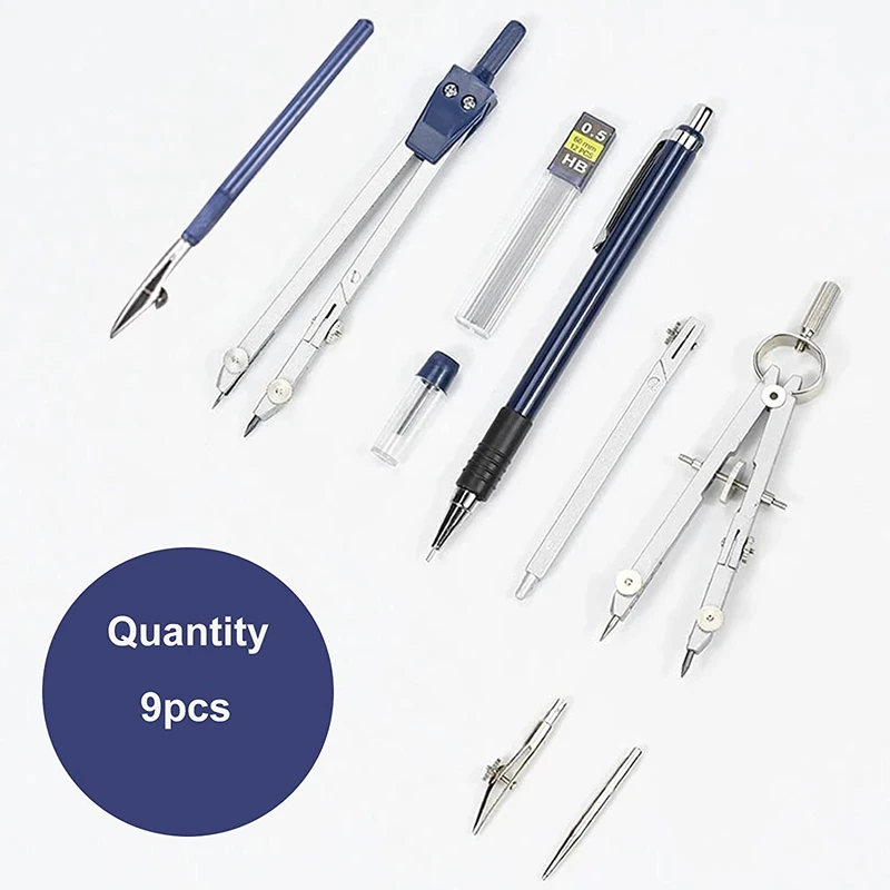 9 Pcs Metal Geometry Set Compass for Woodworking Drawing Protractors Classroom Kit | Канцтовары для офиса и дома