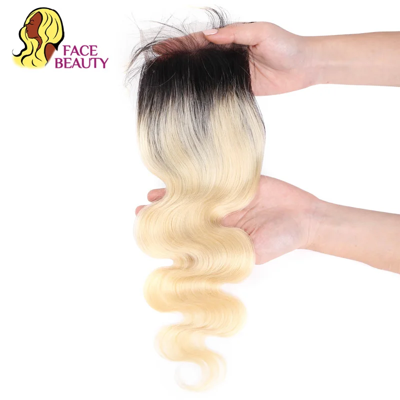 Facebeauty 5x5 1B 613 блонд бразильские волнистые человеческие волосы Remy на шнурке 2 тона