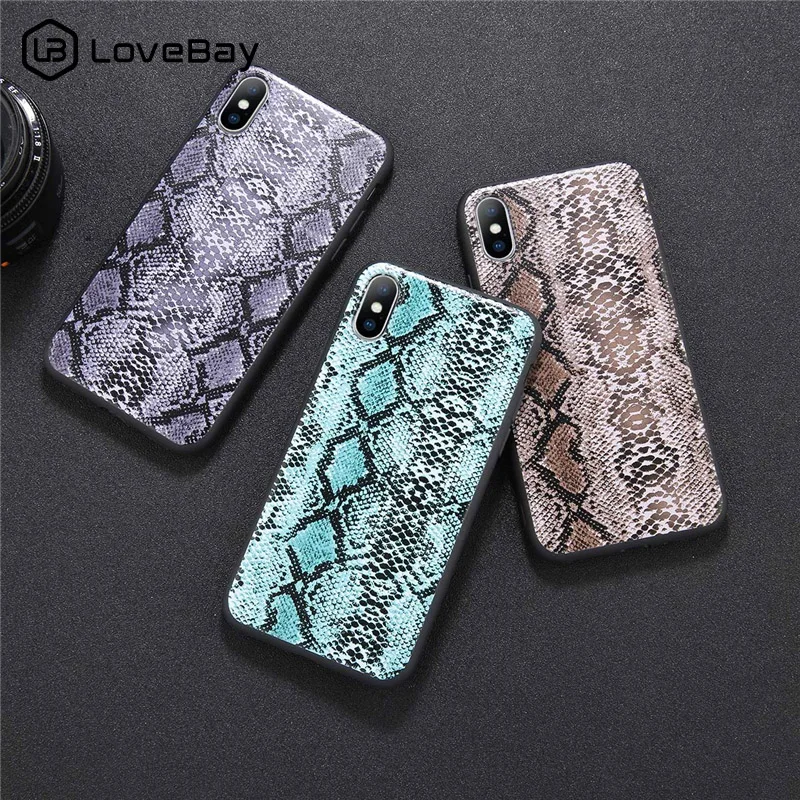 Lovebay чехол кожа змеи, зерно телефонные чехлы для iphone X Case мягкий Животные Печатный чехол-накладка на заднюю крышку для iphone 6 6S 7 8 плюс XS Max X XR