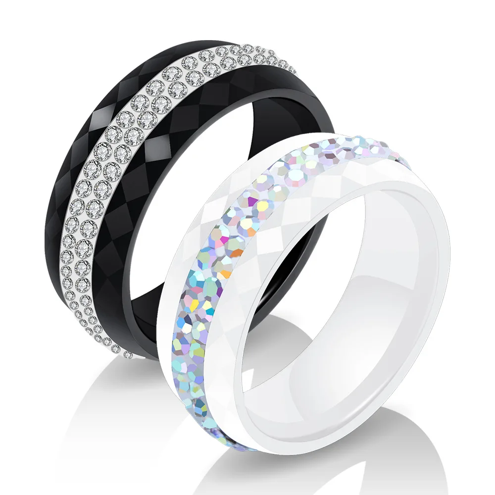 

VIMIO new black and white creative ceramic diamond ring ladies fashion jewelry accessories marquise cut ring