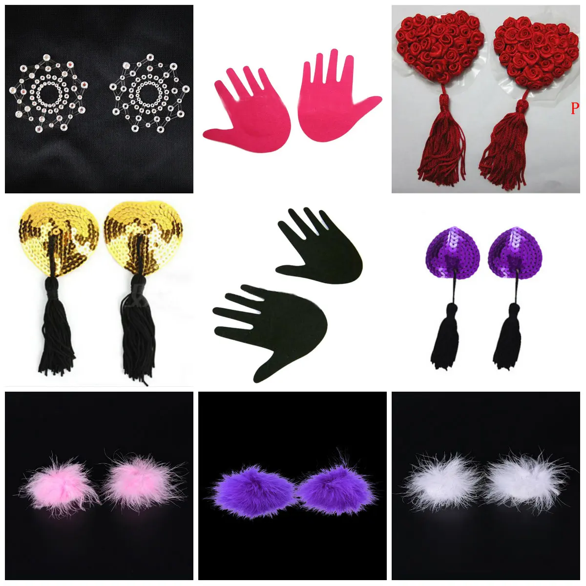 

1 Pair Nipple Cover Sexy Sequin Nipple Covers With Tassels Heart Shape Nipple Stickers Pasties Wholesale Chest Stickers
