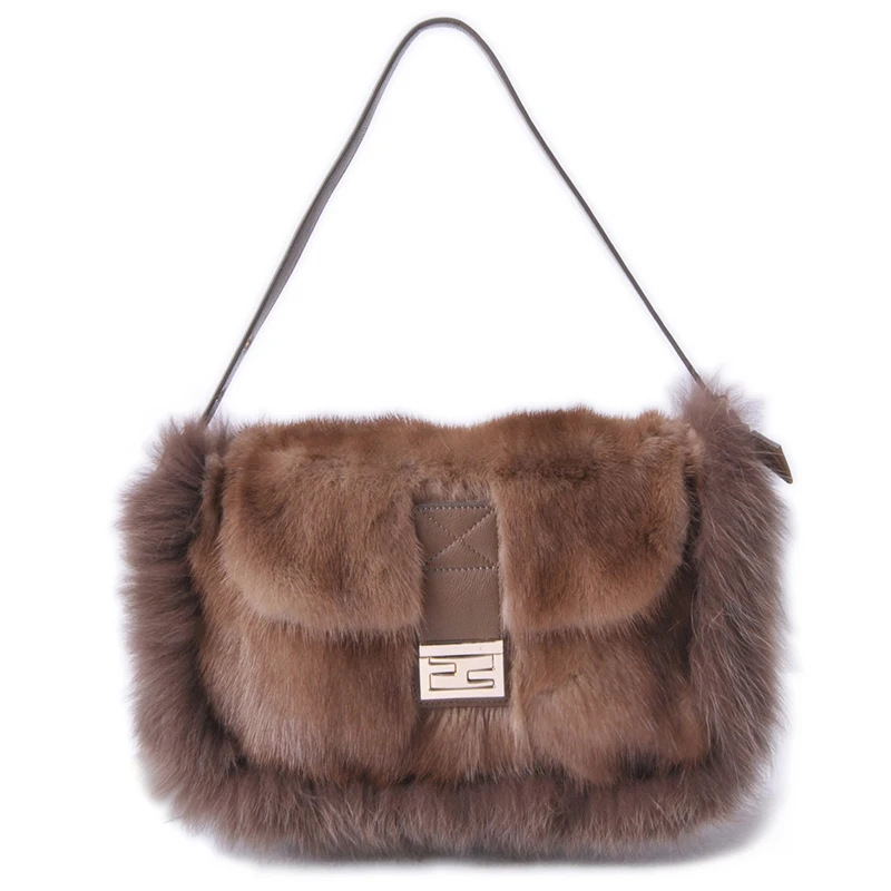 Новые женские сумки зимние из натурального меха лисы цепи сумка через плечо