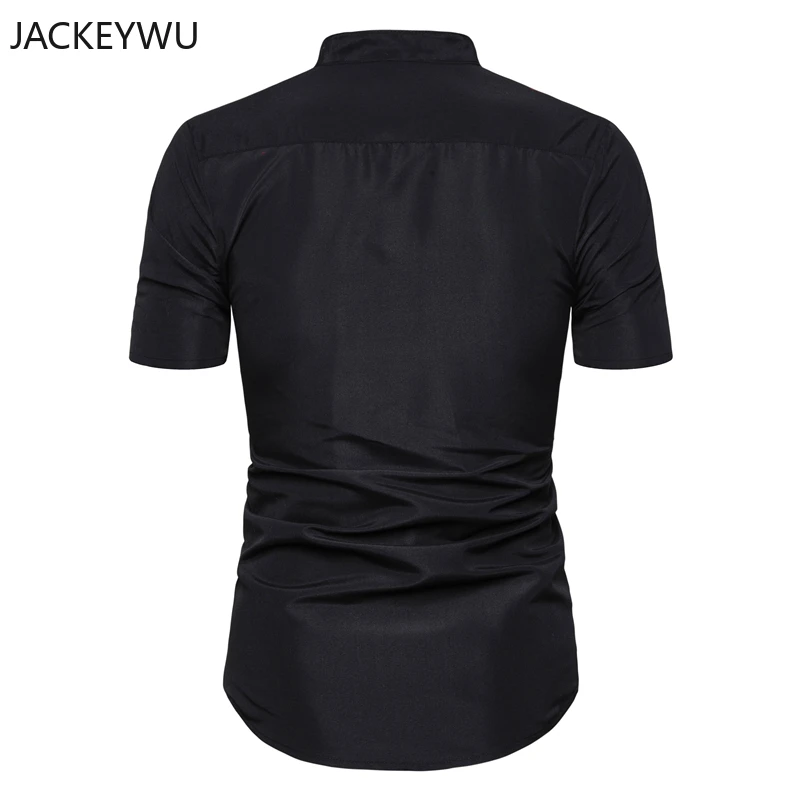 Бренд Мандарин воротник рубашка для мужчин лето мода сплошной цвет Slim Fit короткий рукав повседневные рубашки деловые формальные Camisas