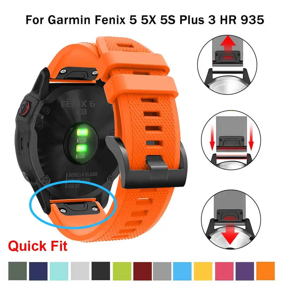 Ремешок для Garmin fenix6 6s 6x pro Solar Smart WatchSilicone Band Fenix 5X 5 5S Forerunner935 945 быстросъемный