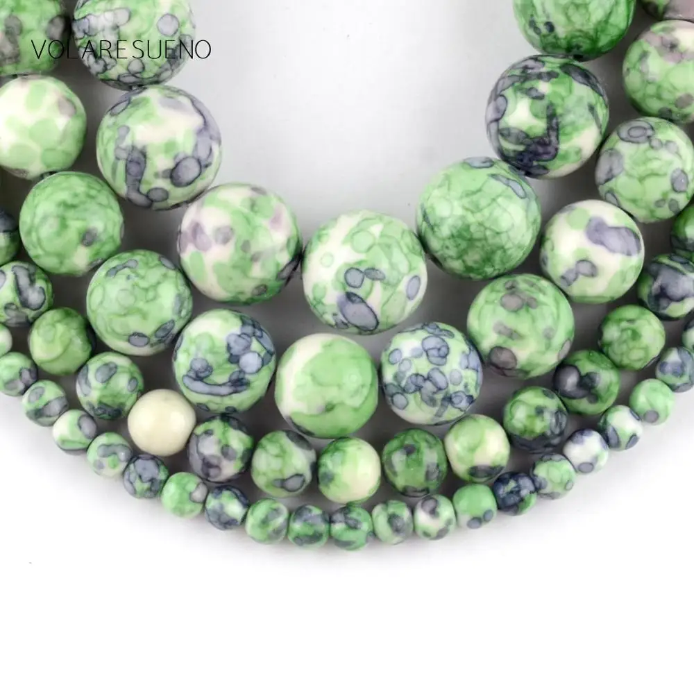 

4mm-12mm Green Purple Rain Stone Natural Stone Round Beads For Jewelry Making Spacer Loose Beads Diy Bracelet Wholasale 15inches