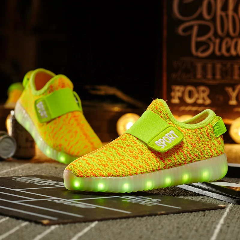 Size 25-37 Kids Led USB Recharge Glowing Shoes Children's Hook Loop Shoes Children's Glowing Sneakers Kids Led Luminous Shoes