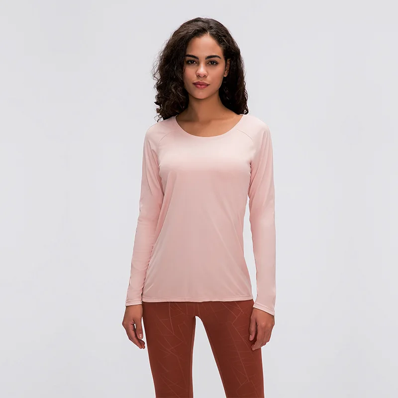 Женские рубашки для тренировок из нейлона спандекса йоги с длинными рукавами