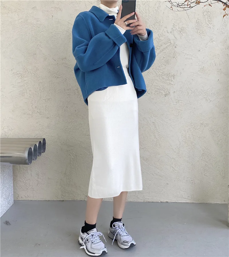 Женская шерстяная юбка-свитер элегантная винтажная юбка средней длины с высокой