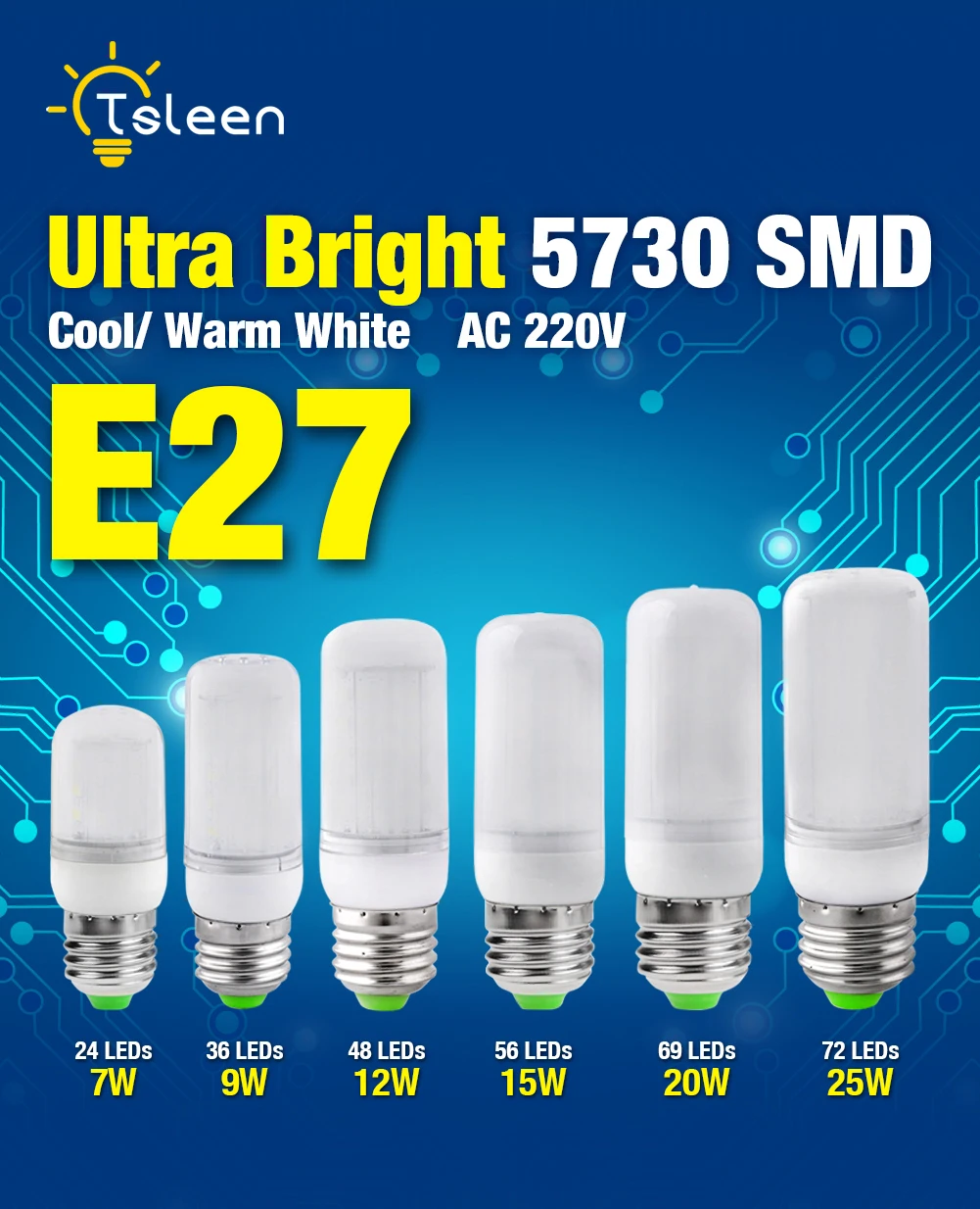 

Светодиодная лампа-свеча E27, 220 В, светодиодная лампа-кукуруза E14 GU10 5730 24 36 48 56 69 72Led s, энергосберегающий светильник для домашней люстры, освеще...