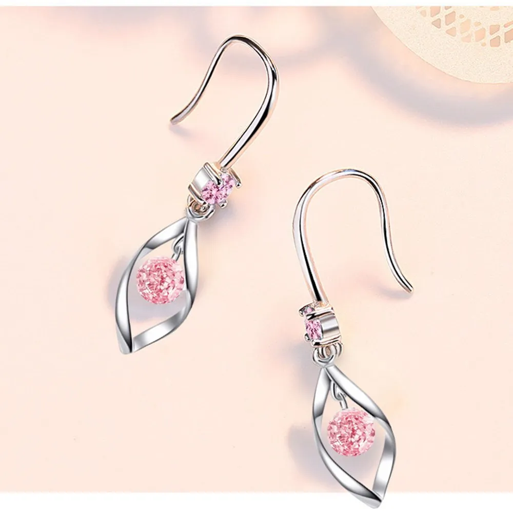 

925 Sterling Silver New Woman Fashion Jewelry High Quality Blue Pink White Crystal Zircon Water Drops Hot Retro Earrings