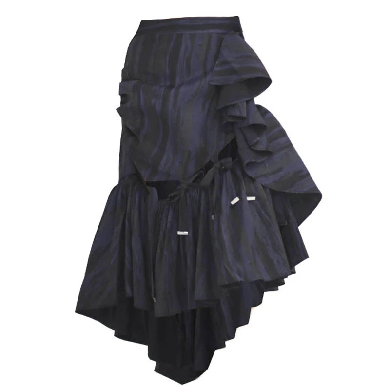 

SeeBeautiful Printed Ruffles Stitch Hollow Out Lace-up Irregular Asymmetrical Half-body Skirt Woman Spring 2021 New Fashion L582