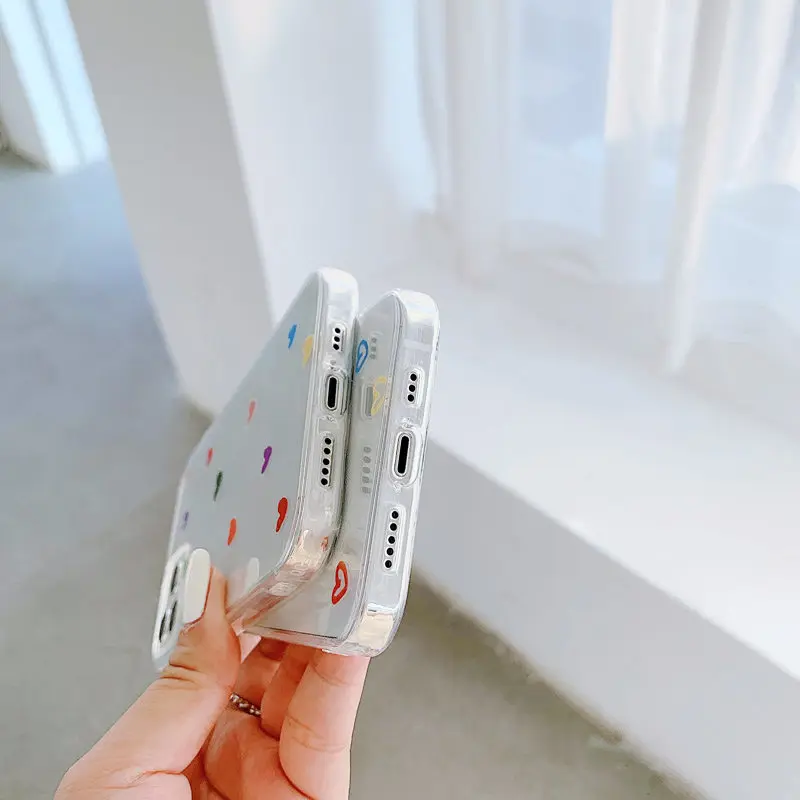 transparent cute love heart soft phone case for iphone 11 12 mini pro max candy color clear for iphone 7 8 plus x xs xr se 2020 free global shipping