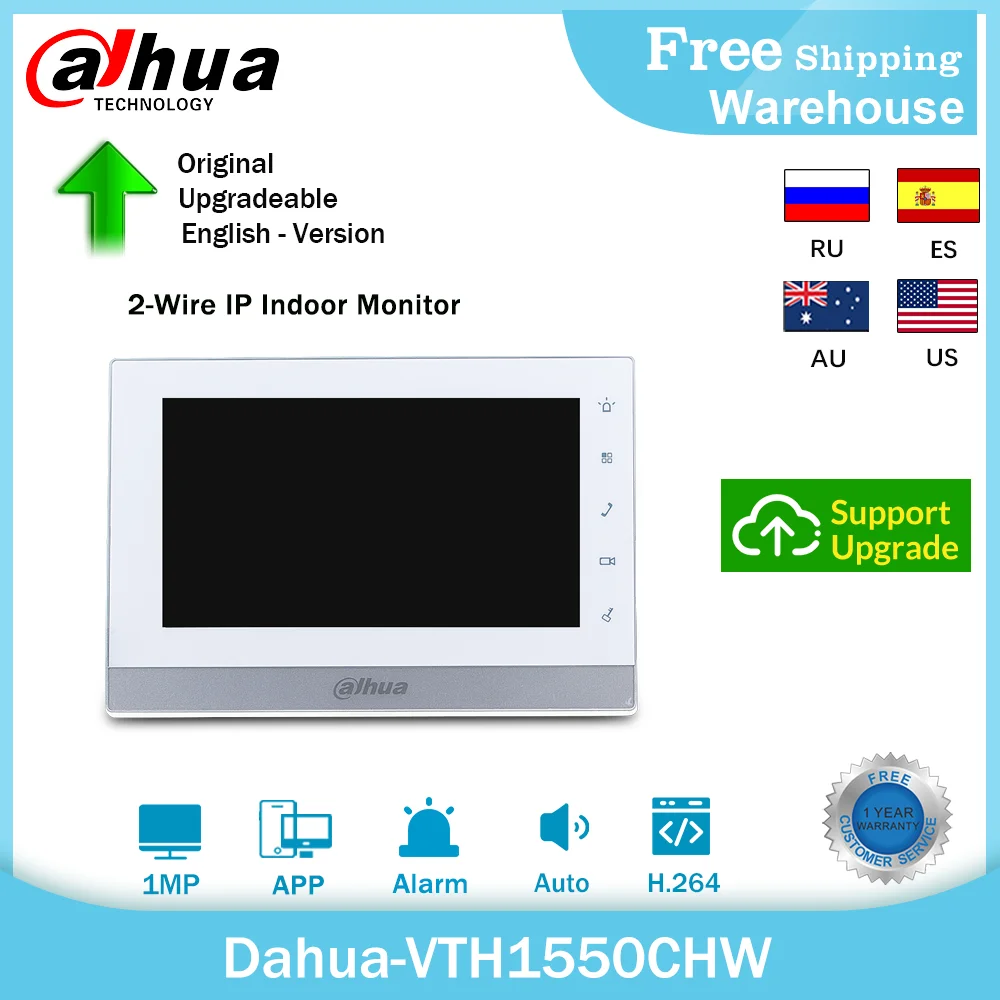 Dahua VTH1550CHW-2 960P 7 дюймов Встроенный слот для SD-карты 2-проводной IP внутренний монитор