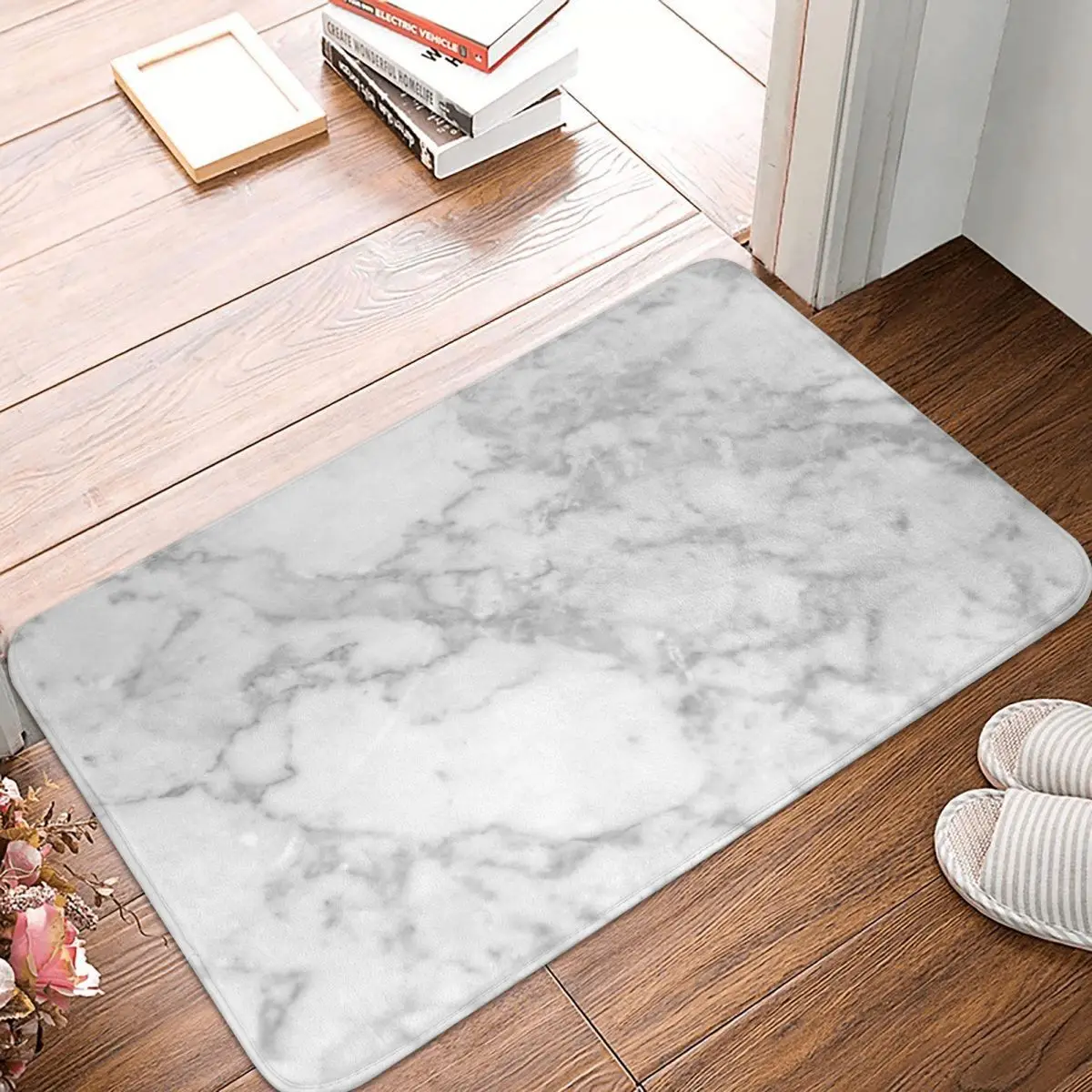 

White Marble Doormat Carpet Mat Rug Polyester Non-Slip Floor Decor Bath Bathroom Kitchen Balcony 40x60