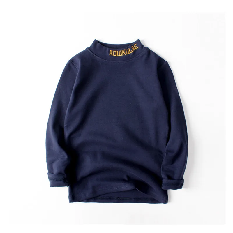 

Boys' Girls' Solid Color Long-sleeved Bottoming Tops 2021 Autumn Youth Cotton Letter Embroidery Elasticity T-shirt For 5-14 Year