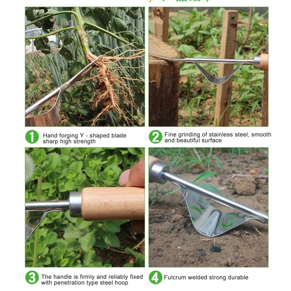 

Multifunction Stainless Steel Garden Weeder Wood Handle Weeding Removal Cutter Digging Puller Transplant Tool For Garden Lawn