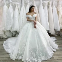 luxury beaded princess wedding dress 2022 lace appliques lace up ball gown illusion bridal customized vestido de noiva