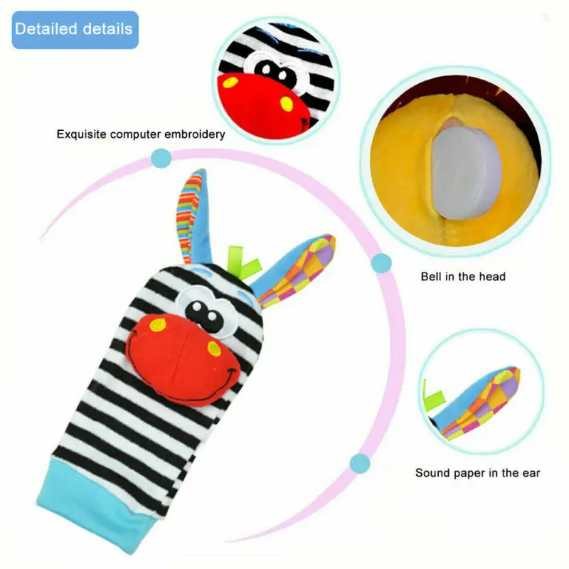pudcoco Newborn Baby Infant Boys Girls Cartoon Soft Rattles Wristband Handbells Hand Foot Finders Socks Developmental Toys Gift | Детская
