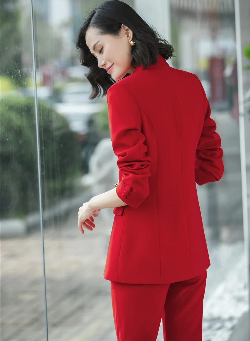 

Модные красные дизайнерские брючные костюмы с жакетом и брюками для офиса, женские блейзеры и брюки, костюмы, женские брючные комплекты