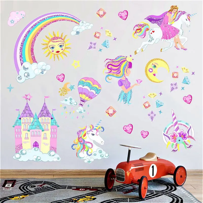 Большая Принцесса Замок Фея Единорог детская комната настенные наклейки