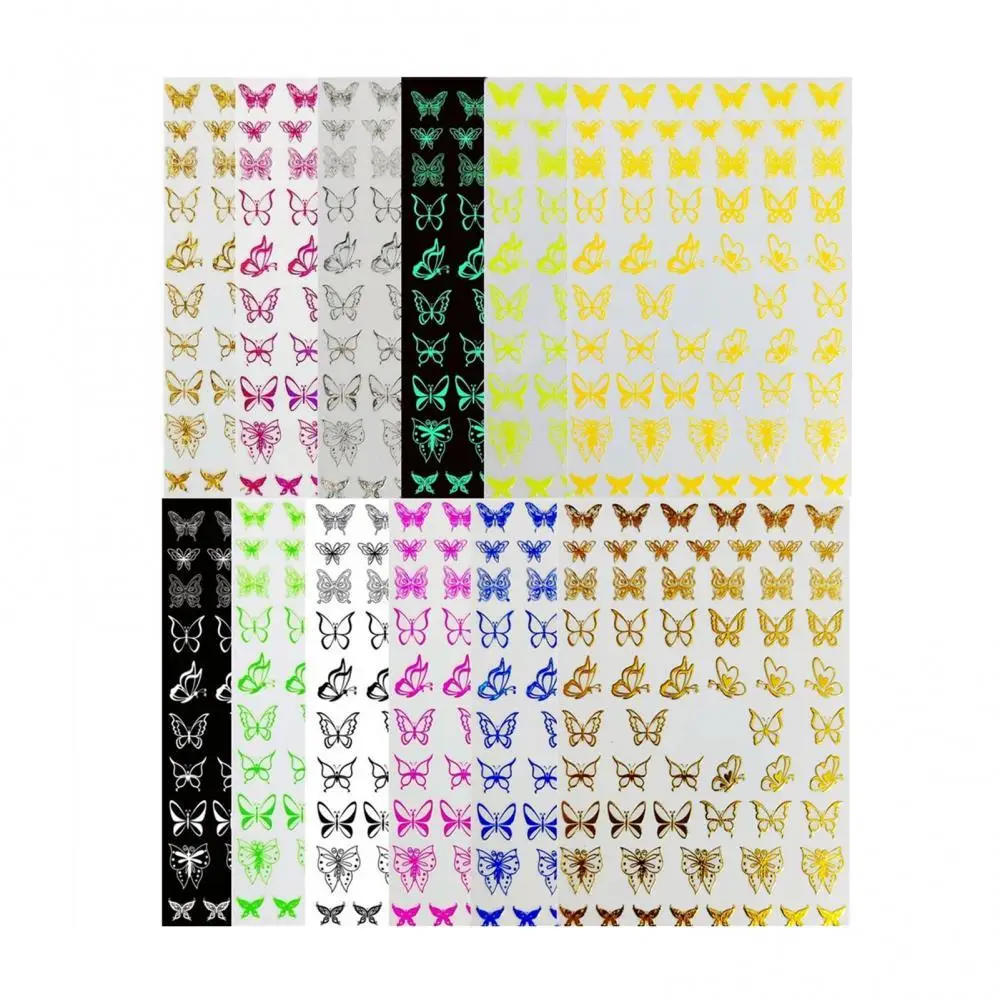 

Hot Sales 12Pcs 3D Colorful Butterfly Adhesive Transfer Decals Manicure Nail Art Stickers