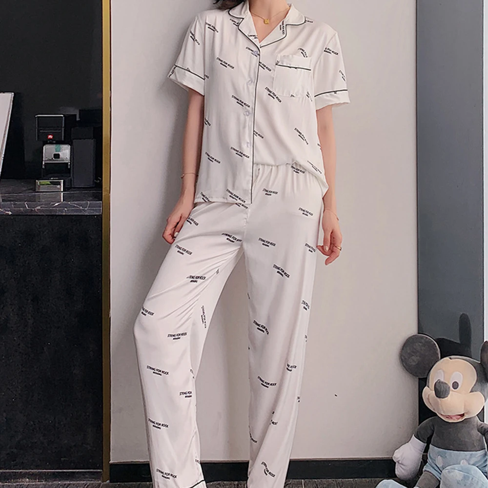 

ChunShang New Style Pajamas Female Ice Silk Two-Piece Thin Style Fashionable All-Match Loose Home Service Suit