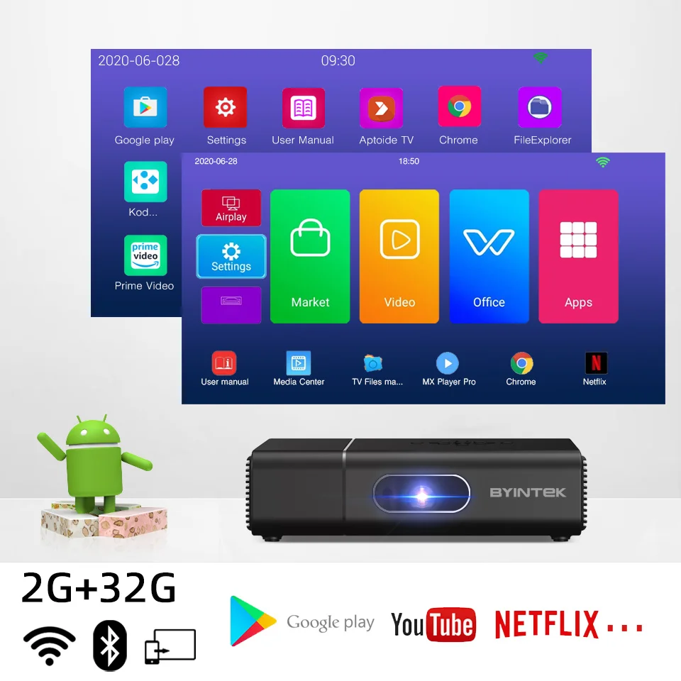 2021 Новый BYINTEK U30 DLP Мини 3D для приставки Android Smart Wifi проектор 300 дюймов Портативный