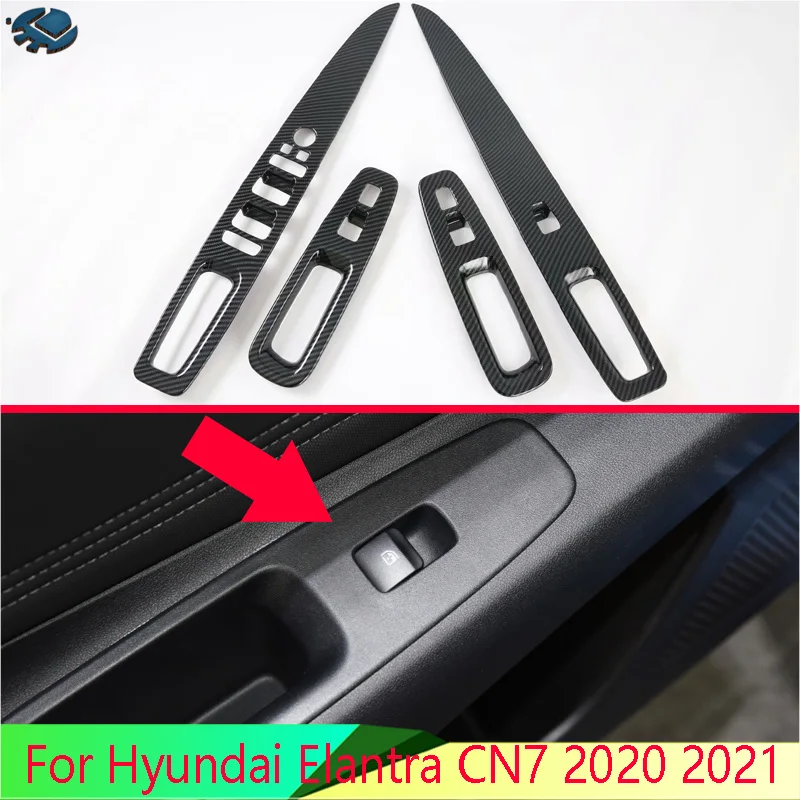 

For Hyundai Elantra CN7 2020 2021 Car Accessories Carbon Fiber Style Door Window Armrest Cover Switch Panel Trim Molding Garnish