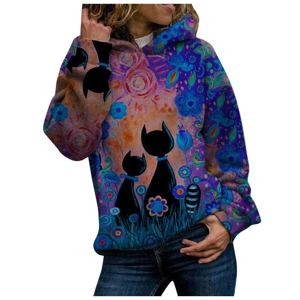 

Sweatshirt Women Harajuku Hoodies Women Hood Animal Printing Long Sleeves Pullover Sweatshirt Tops sudaderas