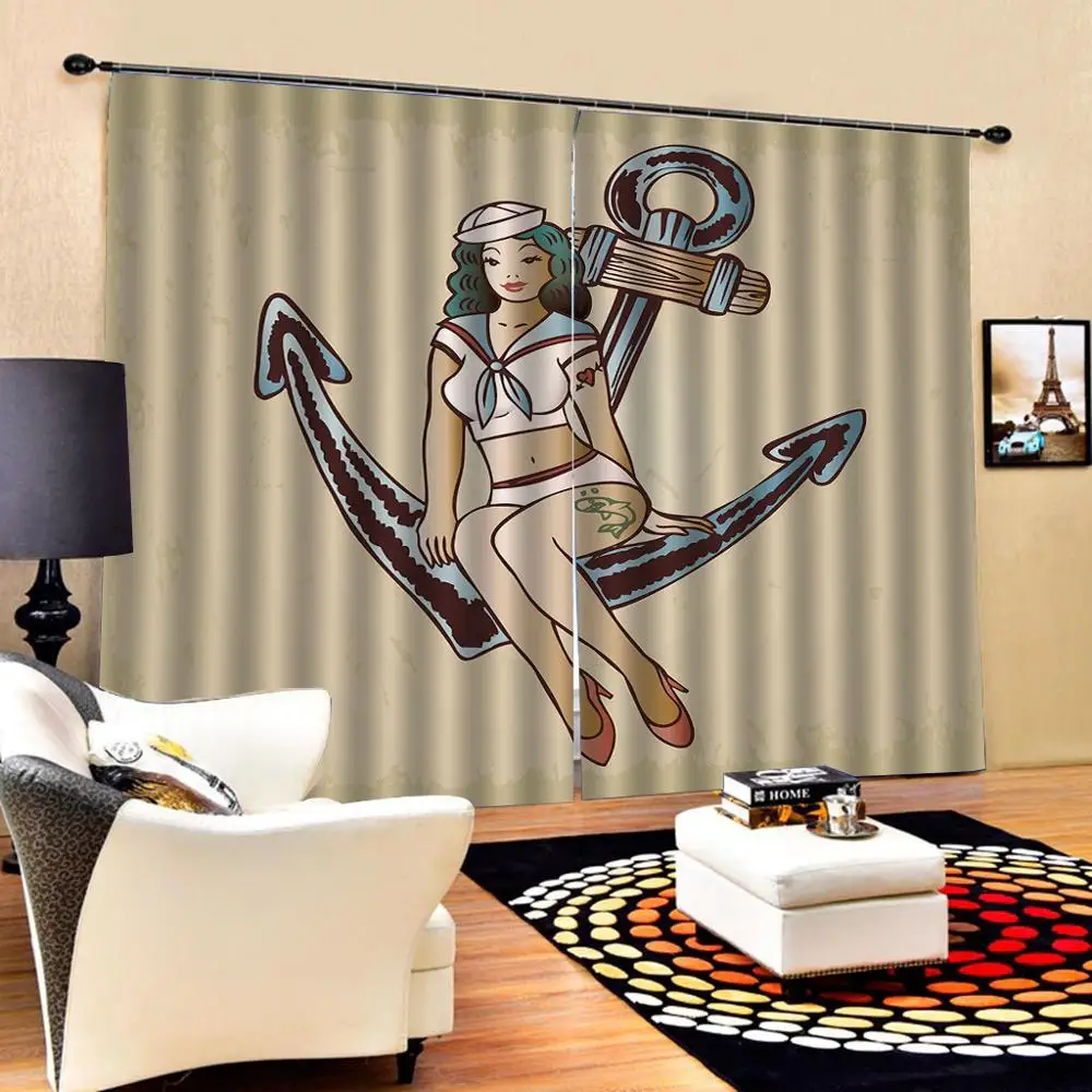 Кастомизированные шторы Aquarelle с якорем привлекательные однотонные занавески для