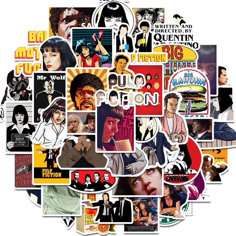 Pegatinas de pel&iacute;cula cl&aacute;sica Pulp Fiction para casco de coche, caja de regalo DIY, guitarra, cuaderno, pat&iacute;n, etc., 10/30/50 unids/paquete-0