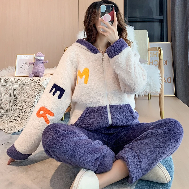 Зимняя женская теплая Домашняя одежда 5XL для сна Женская фланелевая Толстая