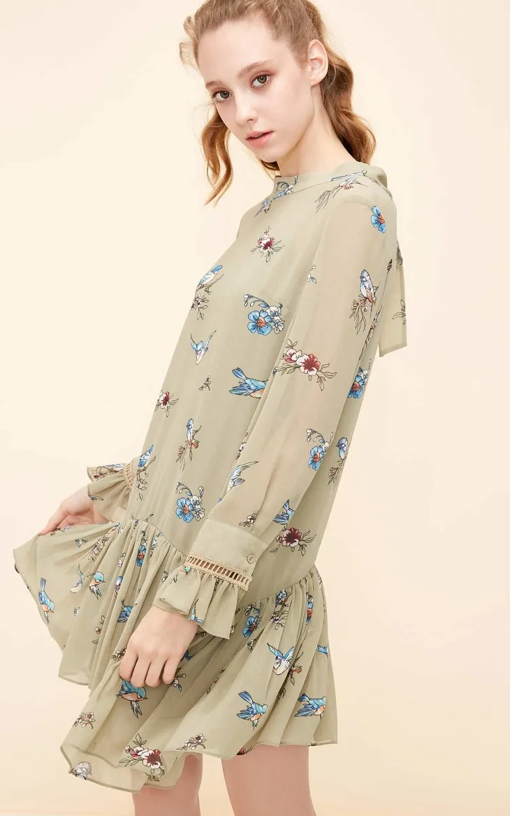 Vero Moda Новое поступление платье женское винтажное шифоновое платье трапециевидной формы со шнуровкой и принтом | 31837D522