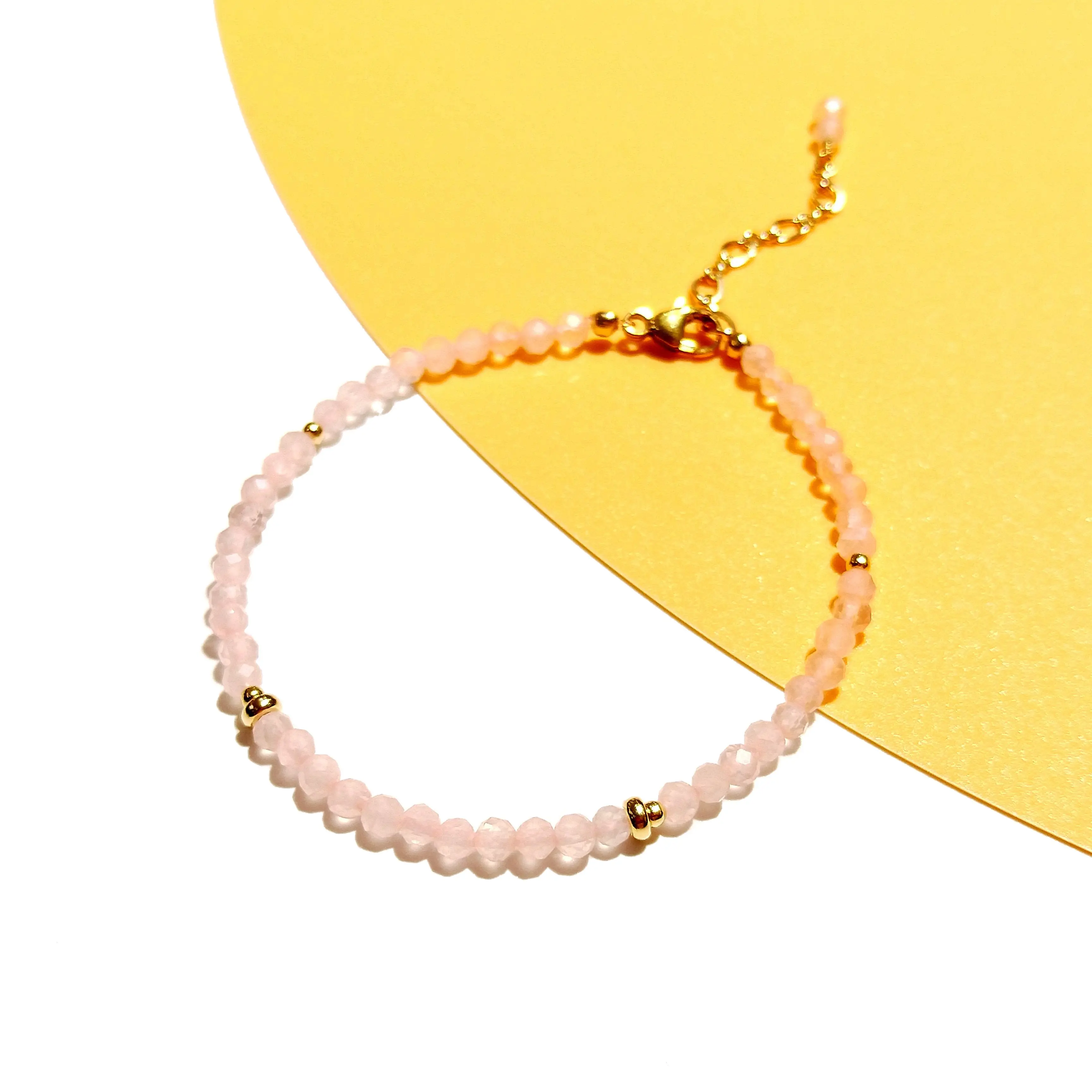 

Lii Ji Natural 3mm Rose Quartz Sparkling Beads with American 14K Gold Filled Bracelet 17cm+3cm
