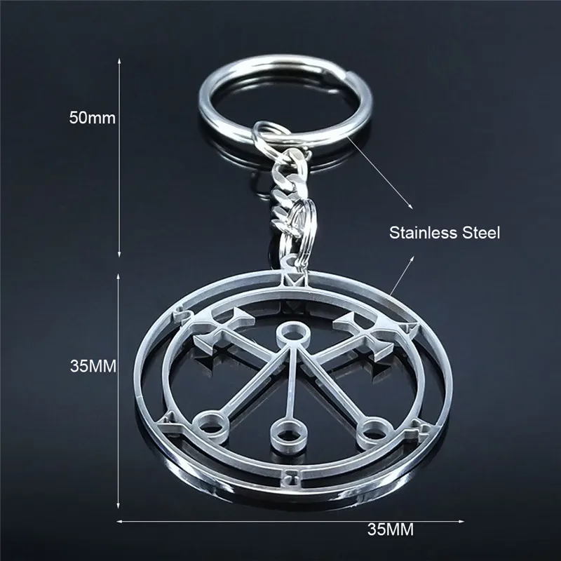

2021 Lucifer Sigil Seal Stainless Steel Keychains Satan Pendant Key Marbas Lazer Key Baphomet Seal Jewelry chaveiro N3036S03