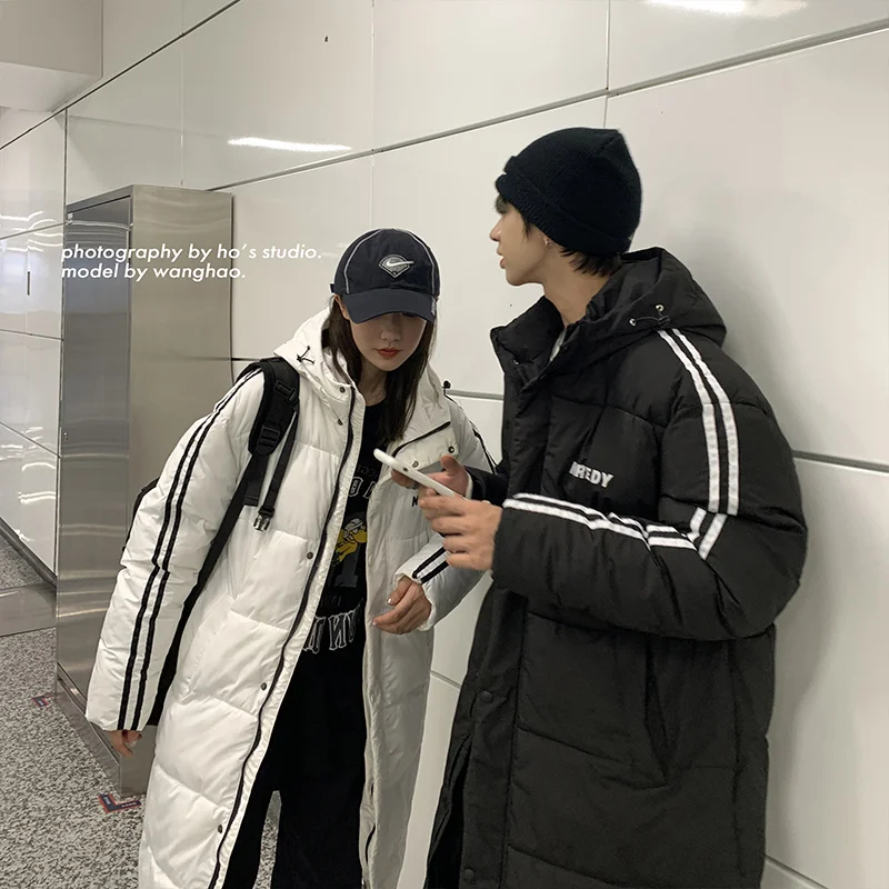 Down jacket for couples  popular trend cotton padded coats  loose hooded bread dresses  mid-long wintIer clothes ins