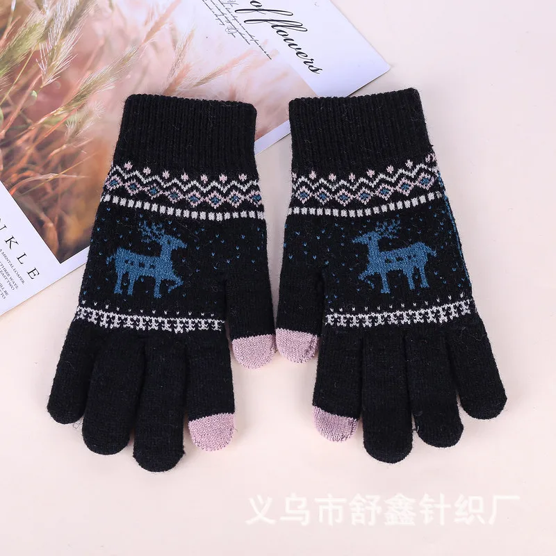 

Touch screen fawn gloves for men and women plus velvet thick warm gloves knitted touch screen mobile phone touch screen gloves
