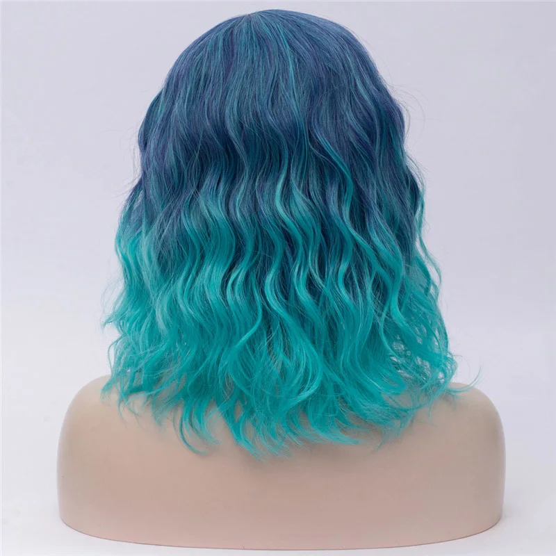 MSIWIGS Женские Двухцветные короткие розовые голубые парики короткие кудрявые 14 дюймов Синтетические волосы парик для черных белых женщин косплей боб парики - Цвет: Green F3