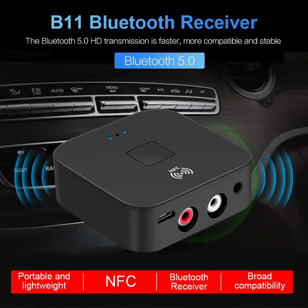 

New B11 Bluetooth 5.0 Audio Receiver Transmitter NFC Car Wireless Speaker Adapter Music HD Receiving 3.5mm 2 RCA For Car